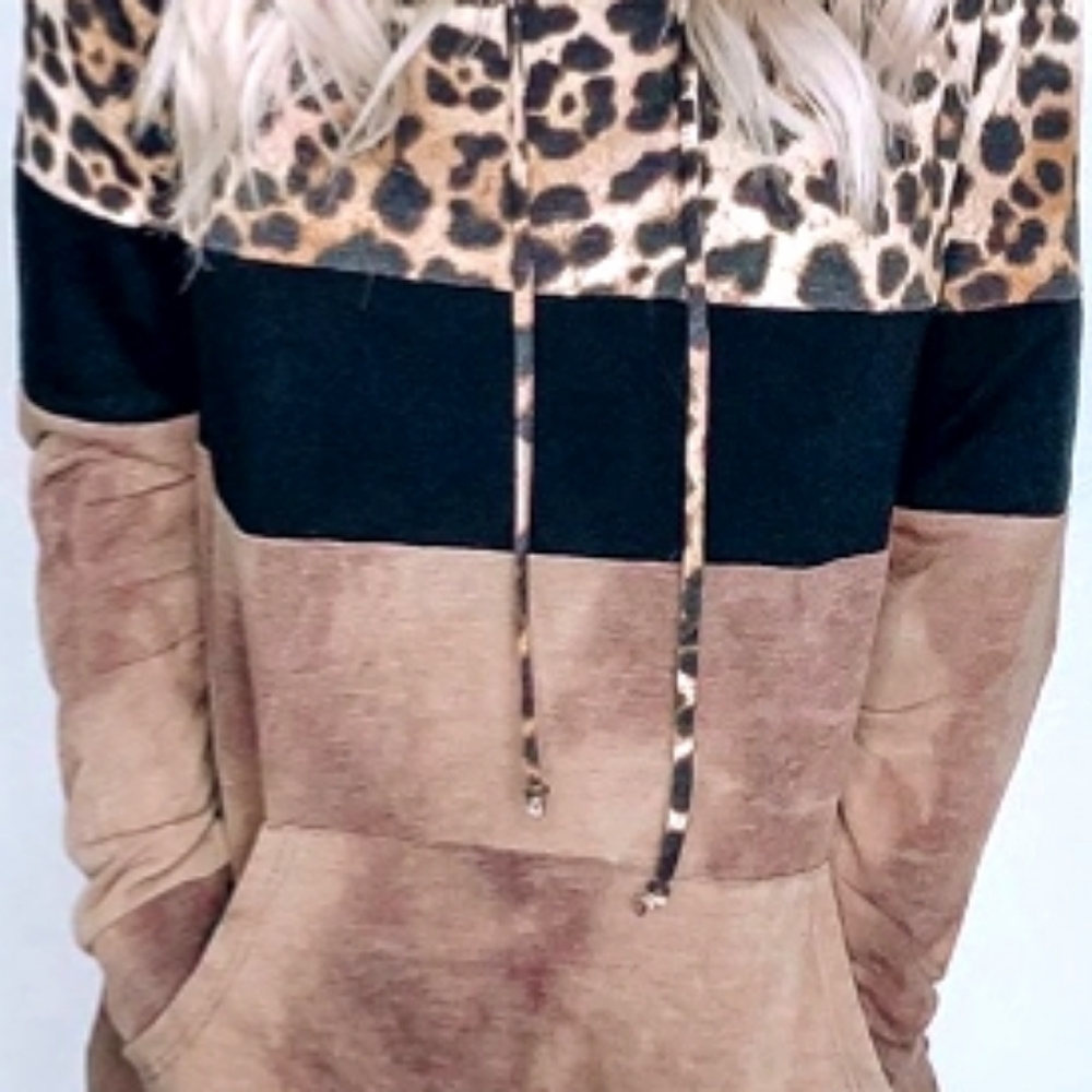 (Nwot) Leopard Print Color Block Hoodienwot) Leop… - image 1